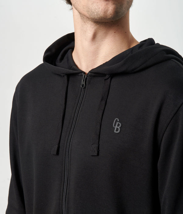 Black bamboo hoodie jogging set with zipper