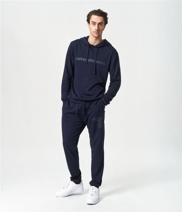 Navy bamboo hoodie jogging set with logo
