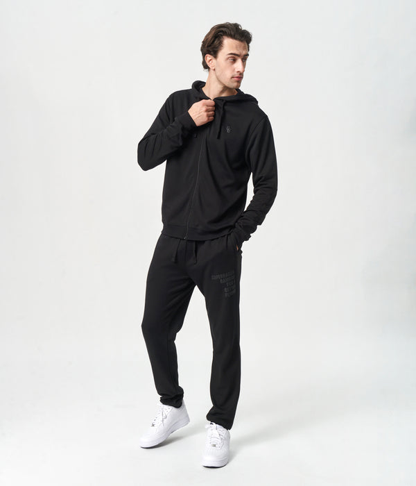 Black bamboo hoodie jogging set with zipper
