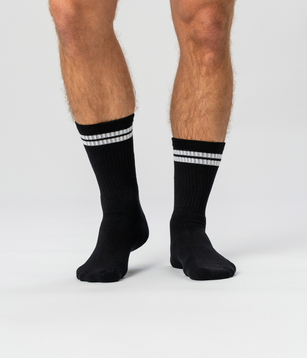 6 pairs of bamboo tennis socks black with white stripes/navy with white stripes